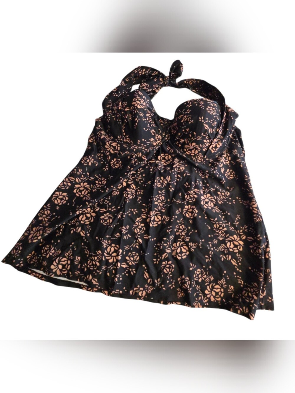 Smart & Sexy Black Camisole Top with Peachy Nude Floral Print. Size 38D.